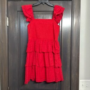 Altar'd State Red Ruffled Midi Dress